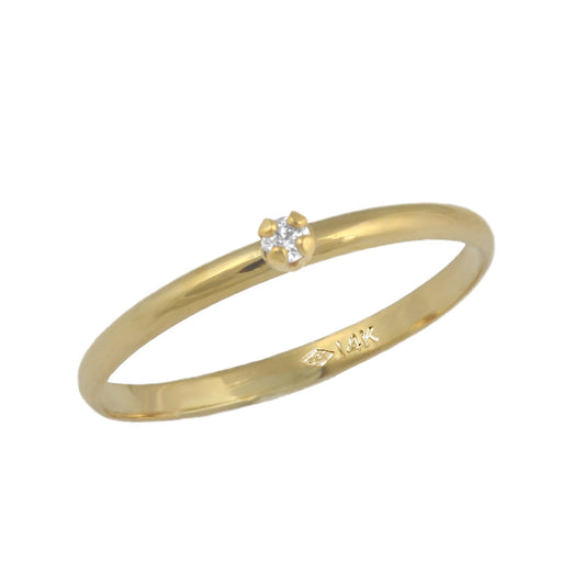 Girl's Jewelry - 10K Yellow Gold Size 3 1/2 Solitaire Diamond Ring 1