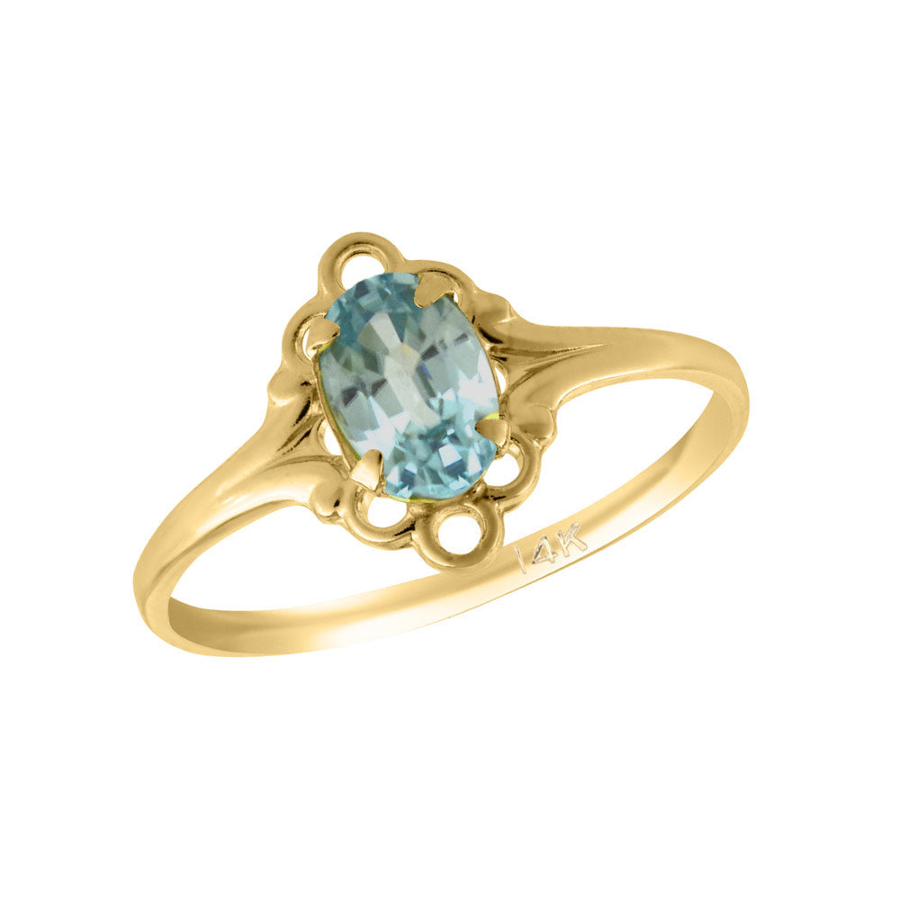 Girl 14K Yellow Gold Oval Shape Genuine Birthstone Ring (size 5 1/2)