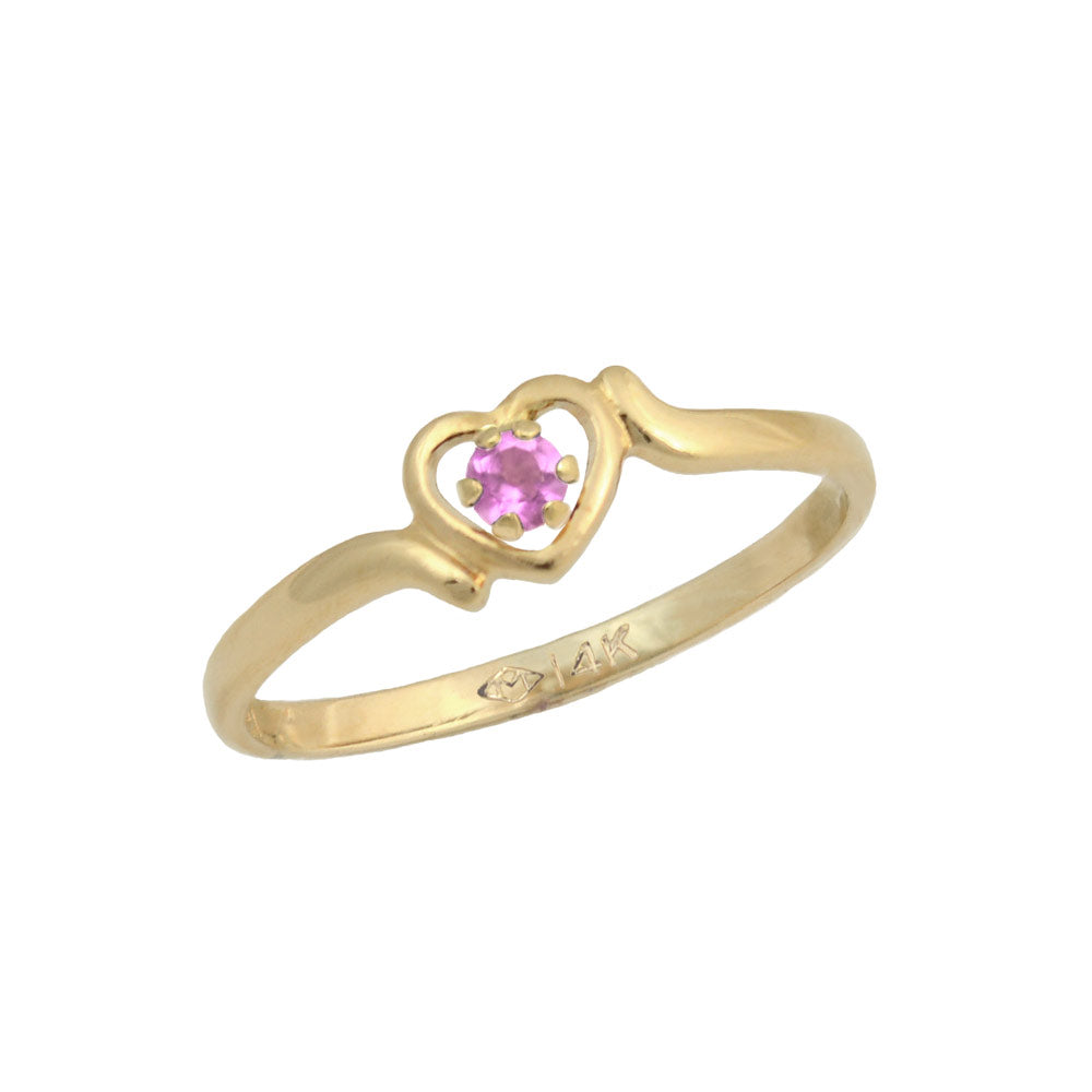 Size 3 1/2 Children's 14K Yellow Gold Heart Shaped Genuine Birthstone Ring