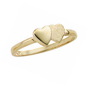 Children's 14K Yellow Gold Double Heart Size 3 Ring for Little Girls 1