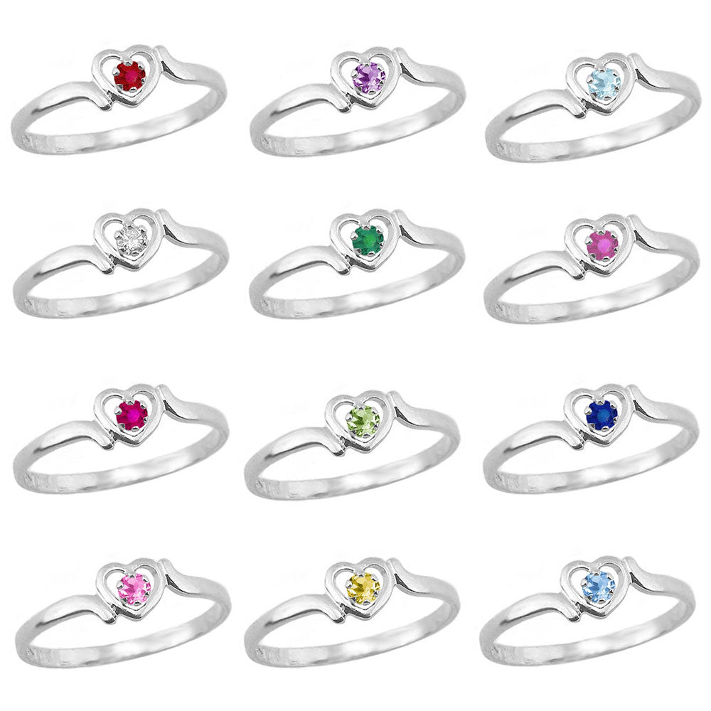 4 1/2 Girls 14K White Gold Genuine Birthstone Heart Shaped Ring For Children & Tweens 2