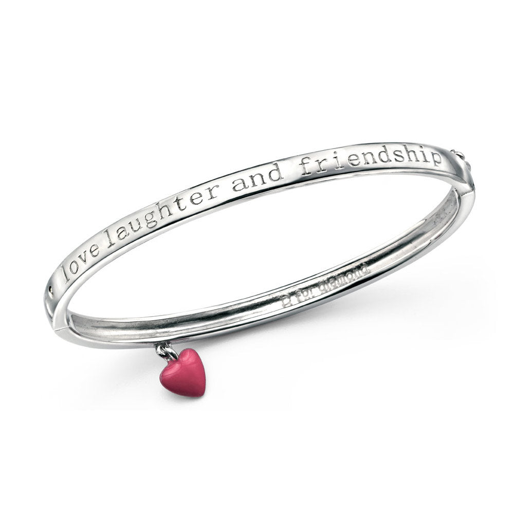 Loveify Girls Sterling Silver Heart Oval Diamond Bangle Bracelet (5 3/4 in ...