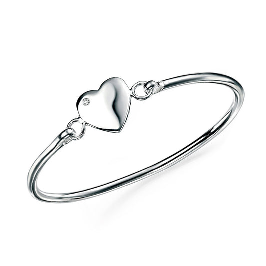 Sterling Silver Diamond Accented Heart Bangle Bracelet For Children 1