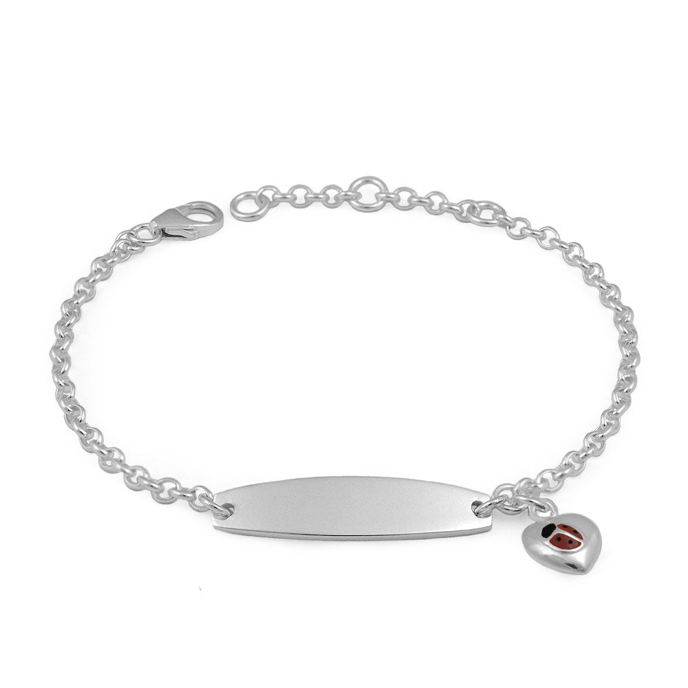 Sterling Silver Ladybug Heart Charm ID Bracelet For Girls (5 1/2-6 1/2 in) 1