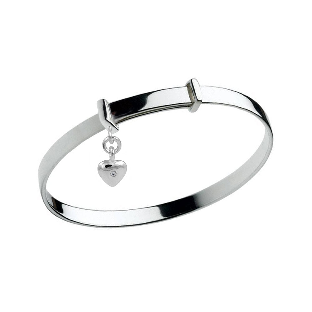 Kids Jewelry - Sterling Silver Adjustable Diamond Heart Charm Bangle (4 1/4-6 in) 1