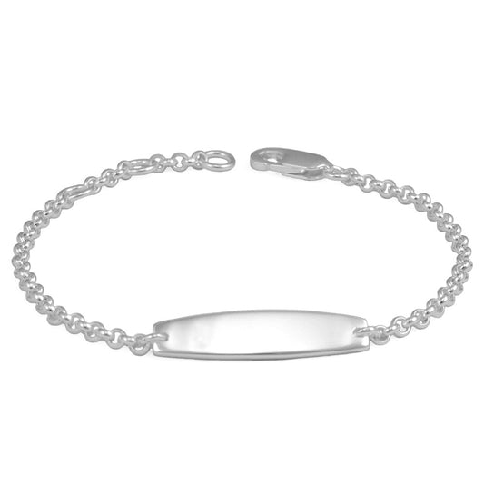 Sterling Silver Rolo Chain Diamond/Plain ID Bracelet For Children (5 1/4-6 1/4 in) 1