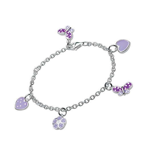 Silver Flower, Heart & Butterfly Charm Bracelet For Girls (5 1/4, 6 1/4 in) 1