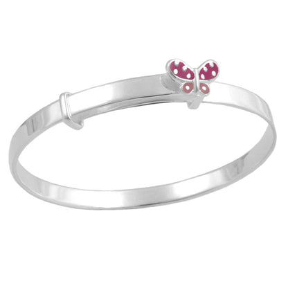 Girls Jewelry - Sterling Silver Adjustable Pink/Purple Butterfly Bangle Bracelet