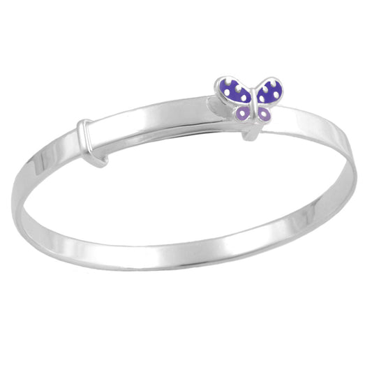 Girls Jewelry - Sterling Silver Adjustable Pink/Purple Butterfly Bangle Bracelet 1
