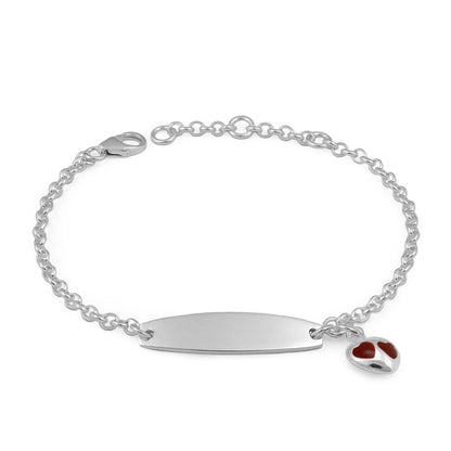 Adjustable Sterling Silver Pink/Red/Purple Enamel Heart Charm Girls ID Bracelet 1