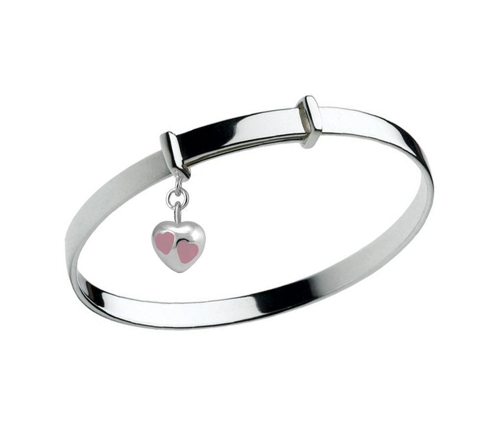 Kid's Jewelry - Sterling Silver Red/Purple/Pink Heart Charm Adjustable Bangle 1