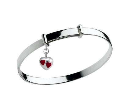 Kid's Jewelry - Sterling Silver Red/Purple/Pink Heart Charm Adjustable Bangle