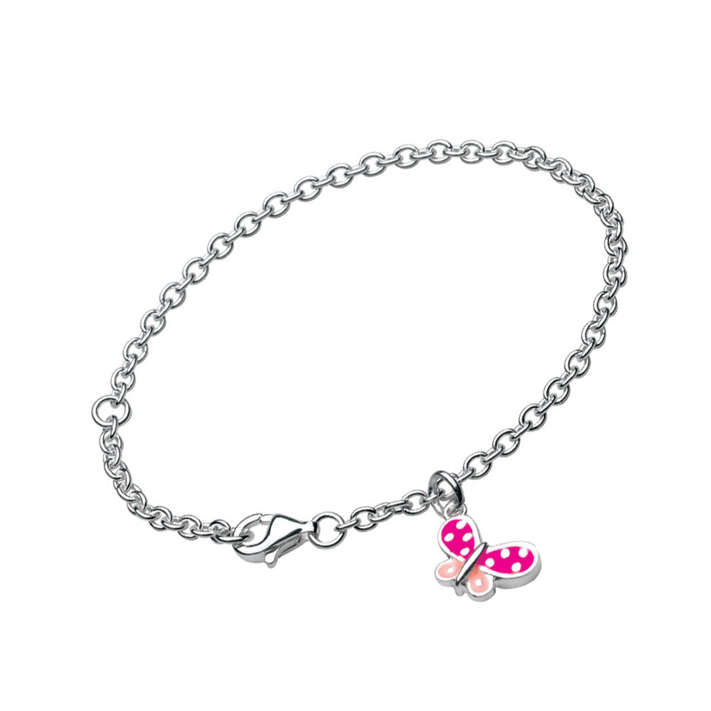 Sterling Silver Pink Enamel Butterfly Charm Bracelet For Girls (5 1/4,6 1/4 in) 1