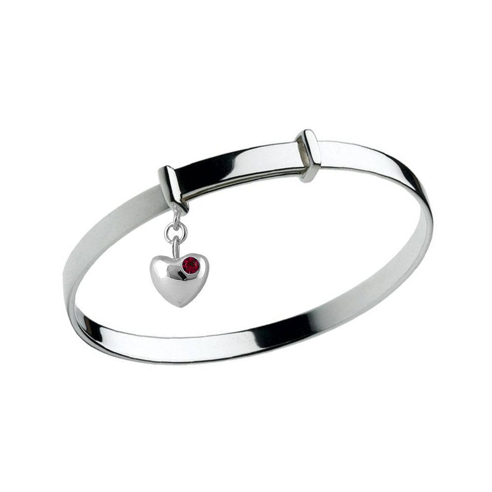 Little Girl Sterling Silver Simulated Birthstone Heart Charm Adjustable Bangle Bracelet