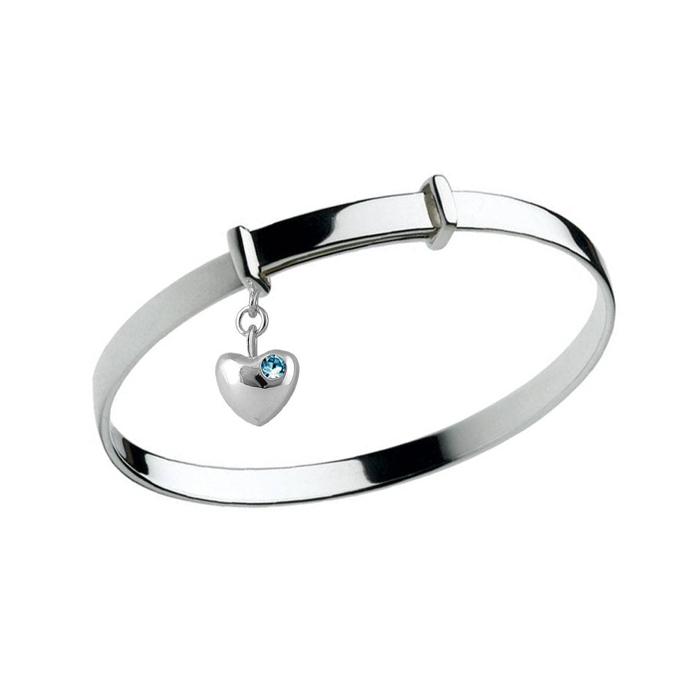 Little Girl Sterling Silver Simulated Birthstone Heart Charm Adjustable Bangle Bracelet