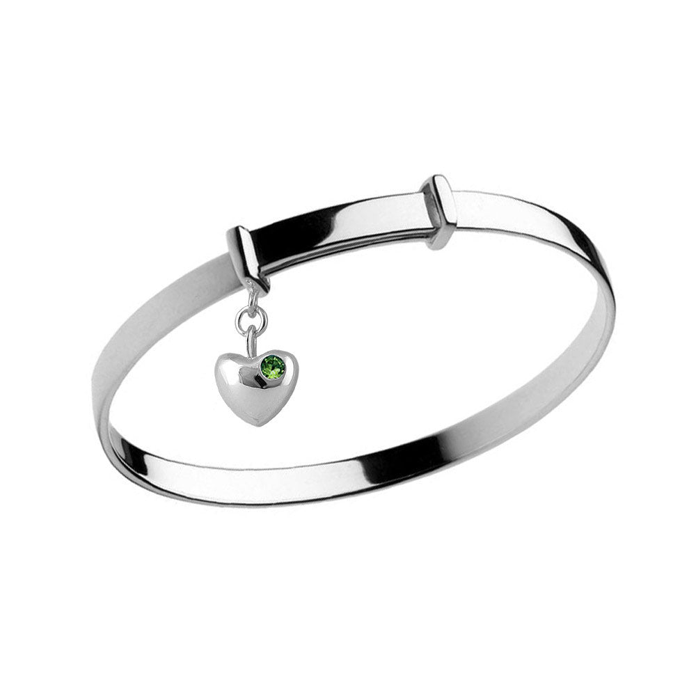 Little Girl Sterling Silver Simulated Birthstone Heart Charm Adjustable Bangle Bracelet