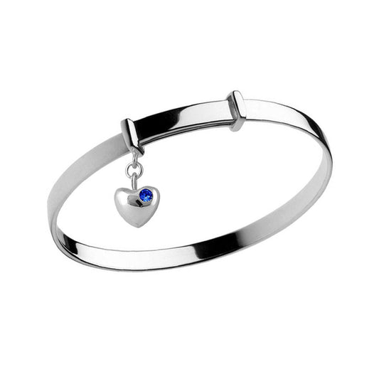 Little Girl Sterling Silver Simulated Birthstone Heart Charm Adjustable Bangle Bracelet 1