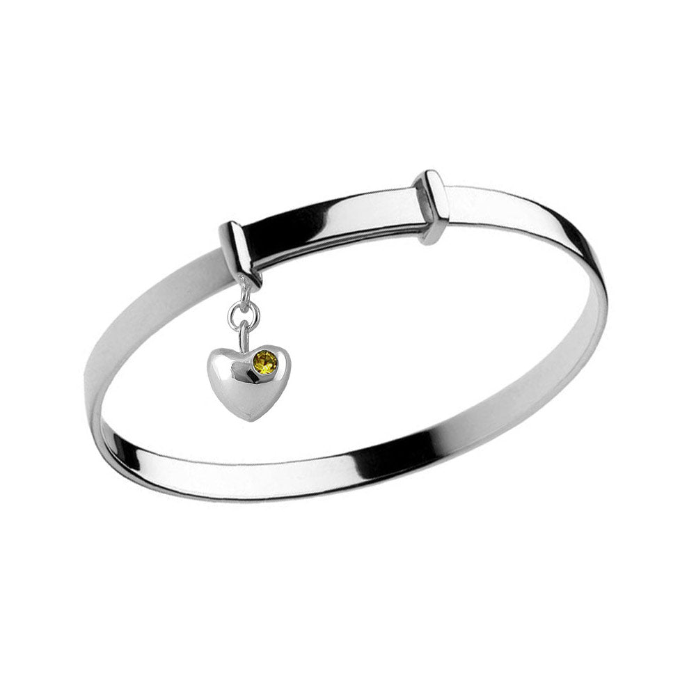 Little Girl Sterling Silver Simulated Birthstone Heart Charm Adjustable Bangle Bracelet