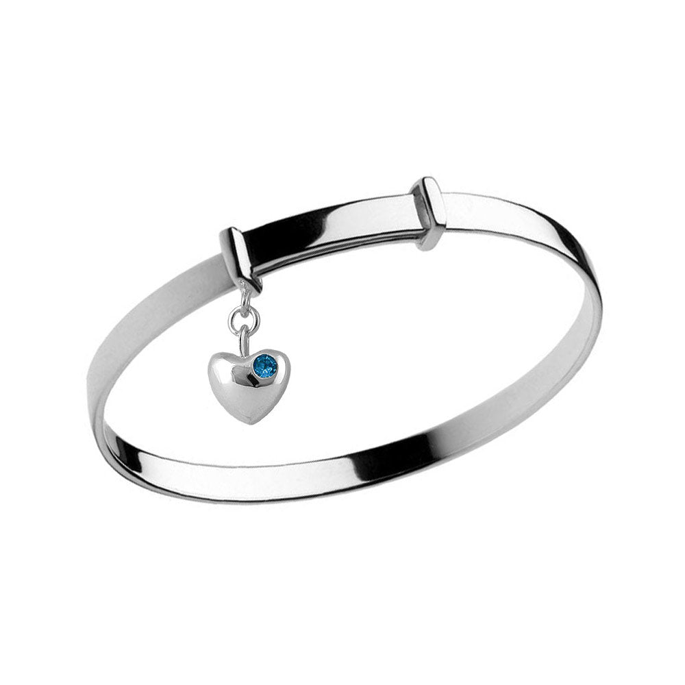 Little Girl Sterling Silver Simulated Birthstone Heart Charm Adjustable Bangle Bracelet