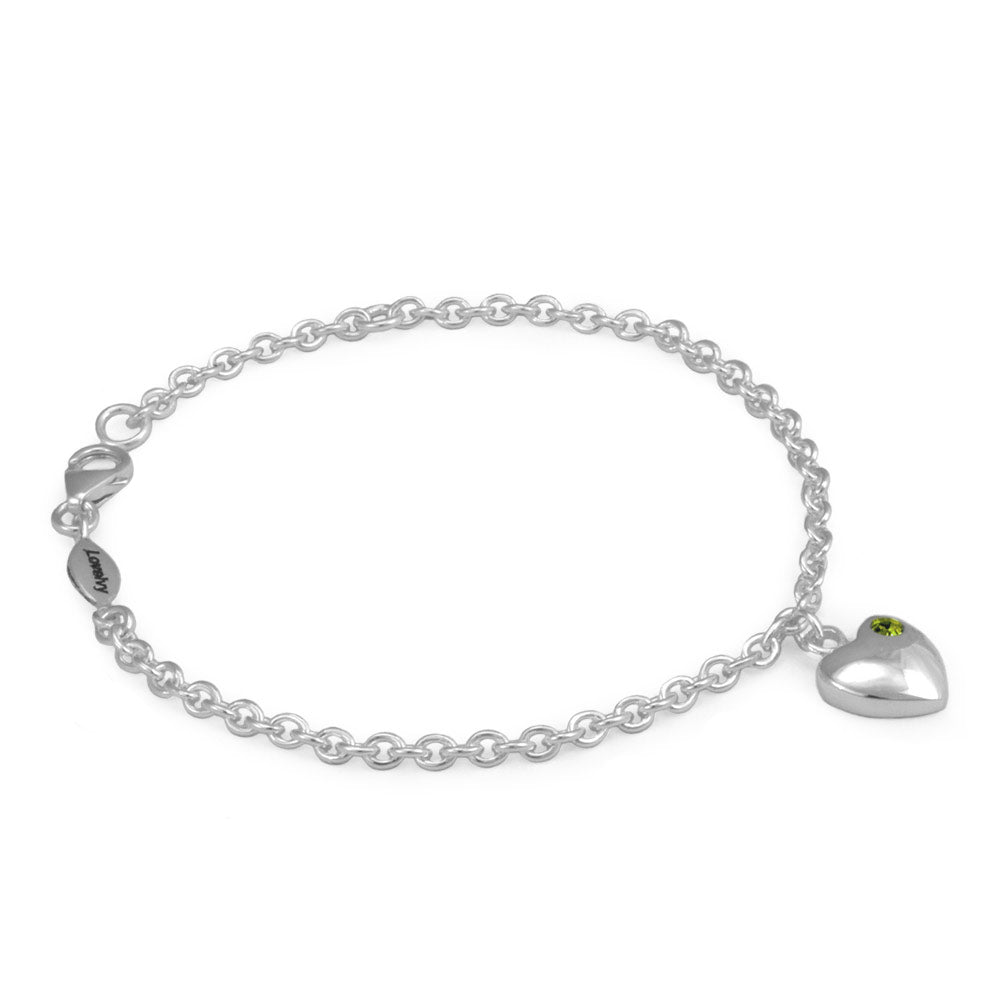 Girls Sterling Silver Simulated Birthstone Heart Charm Bracelet (5 1/2 or 6 1/2 In) 1