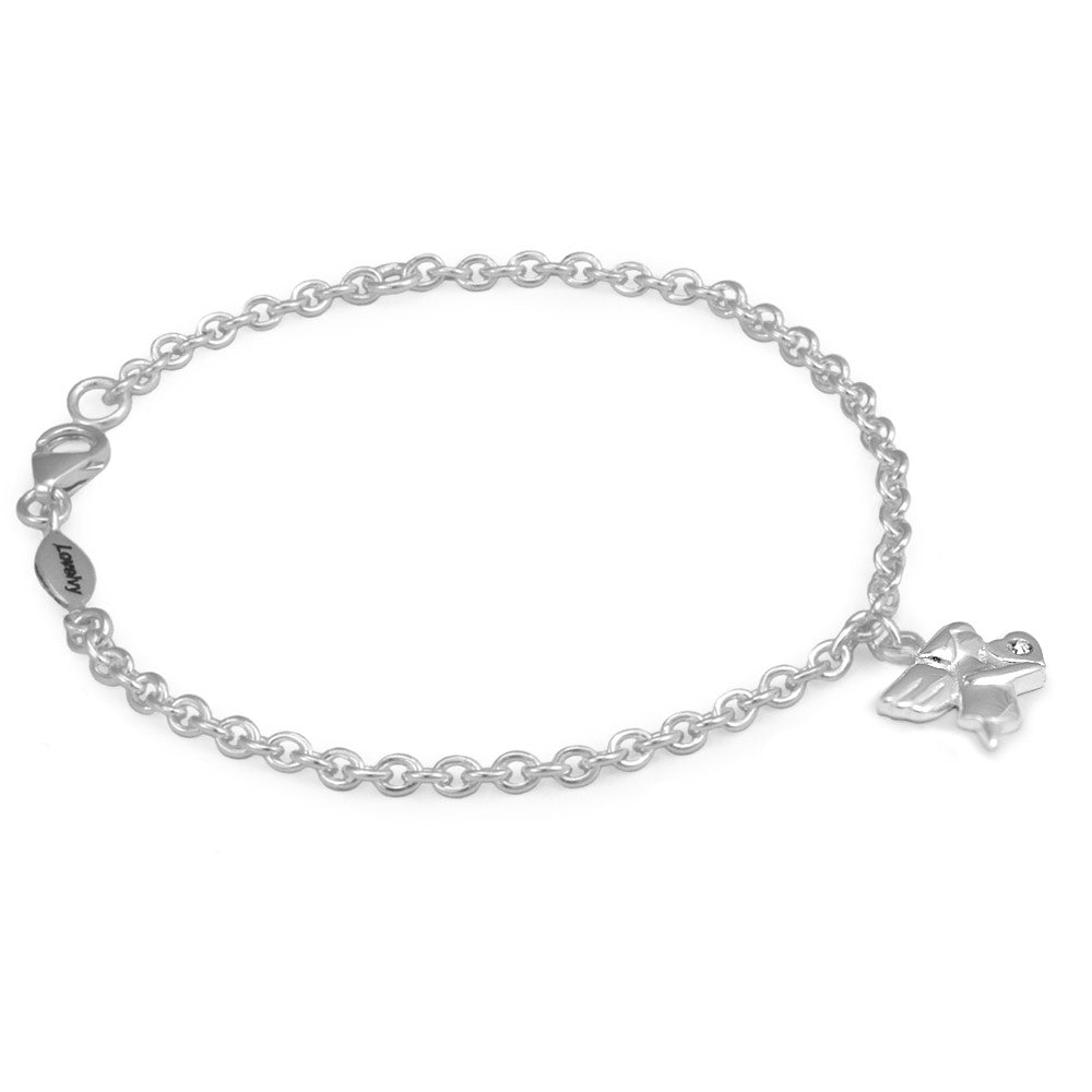 Girls Sterling Silver Birthstone Angel Charm Adjustable Bracelet 1