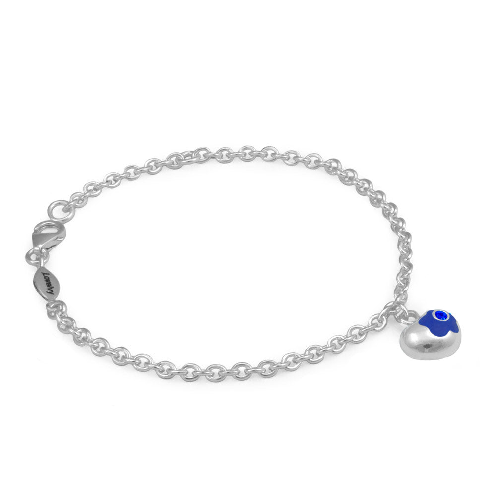 Sterling Silver Birthstone Enamel Flower Heart Charm Girls Bracelet