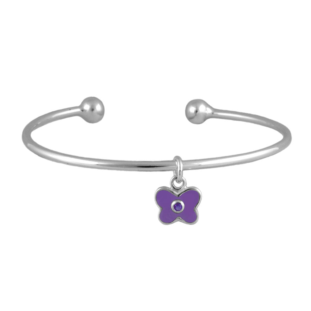 Sterling Silver Birthstone Enamel Butterfly Charm Torque Bangle For Girls 1