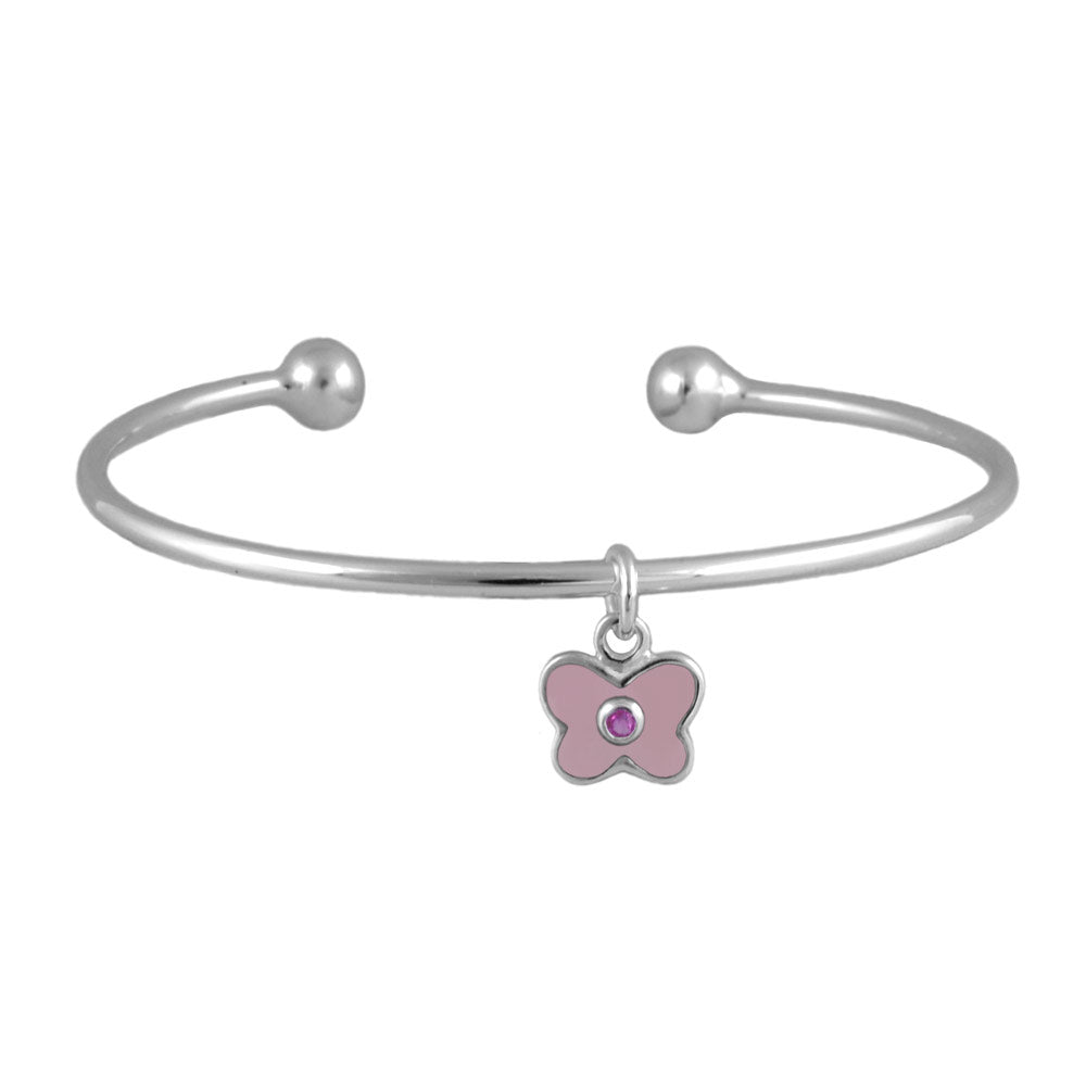 Sterling Silver Birthstone Enamel Butterfly Charm Torque Bangle For Girls