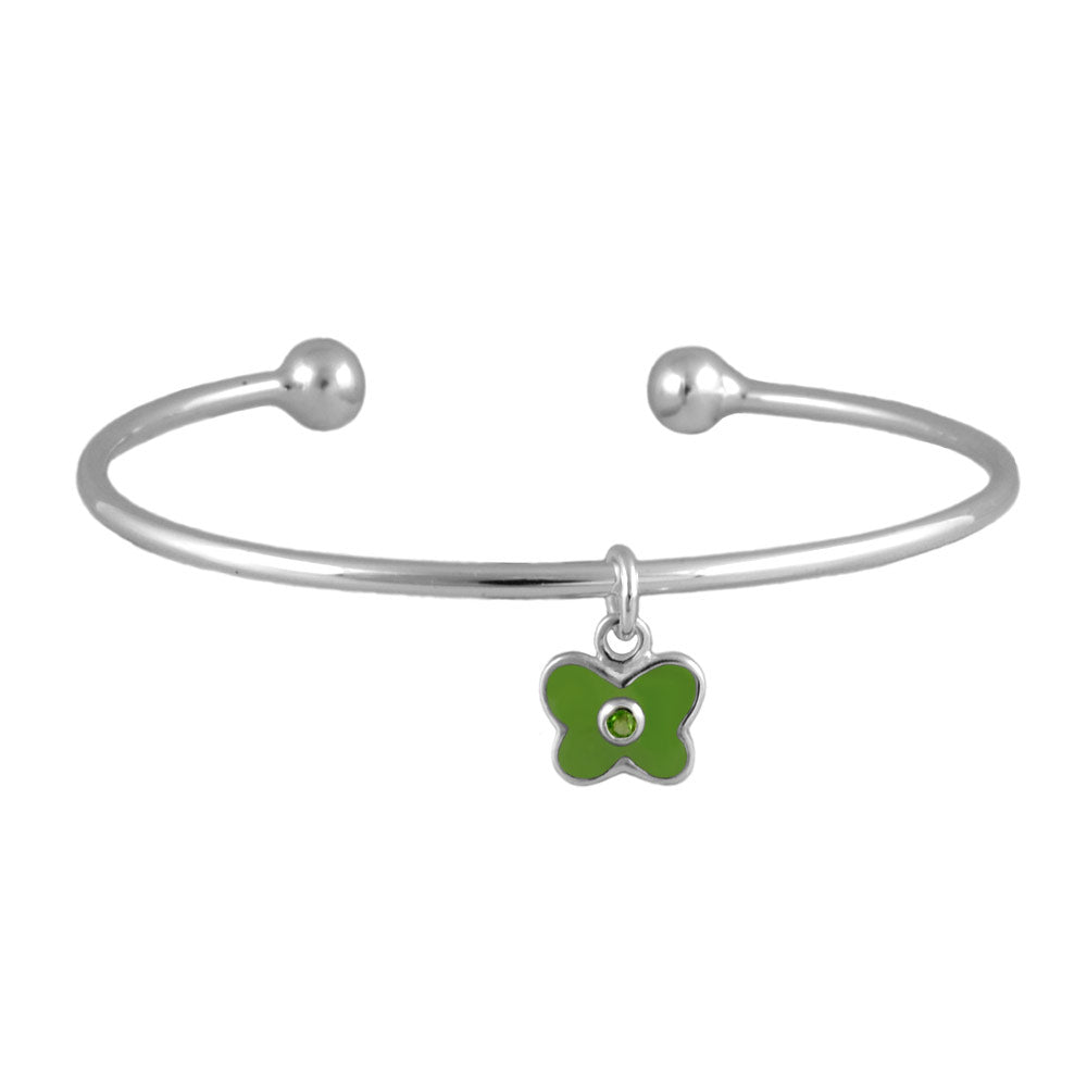 Sterling Silver Birthstone Enamel Butterfly Charm Torque Bangle For Girls