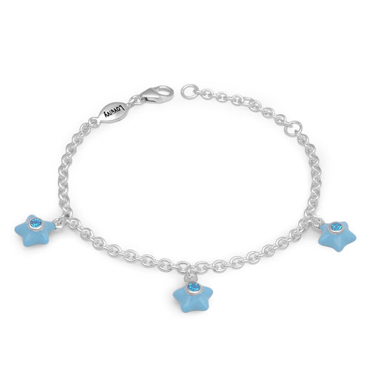 Sterling Silver Girls Birthstone Enamel Star Charm Bracelet (5 1/2-6 1/2 In) 1