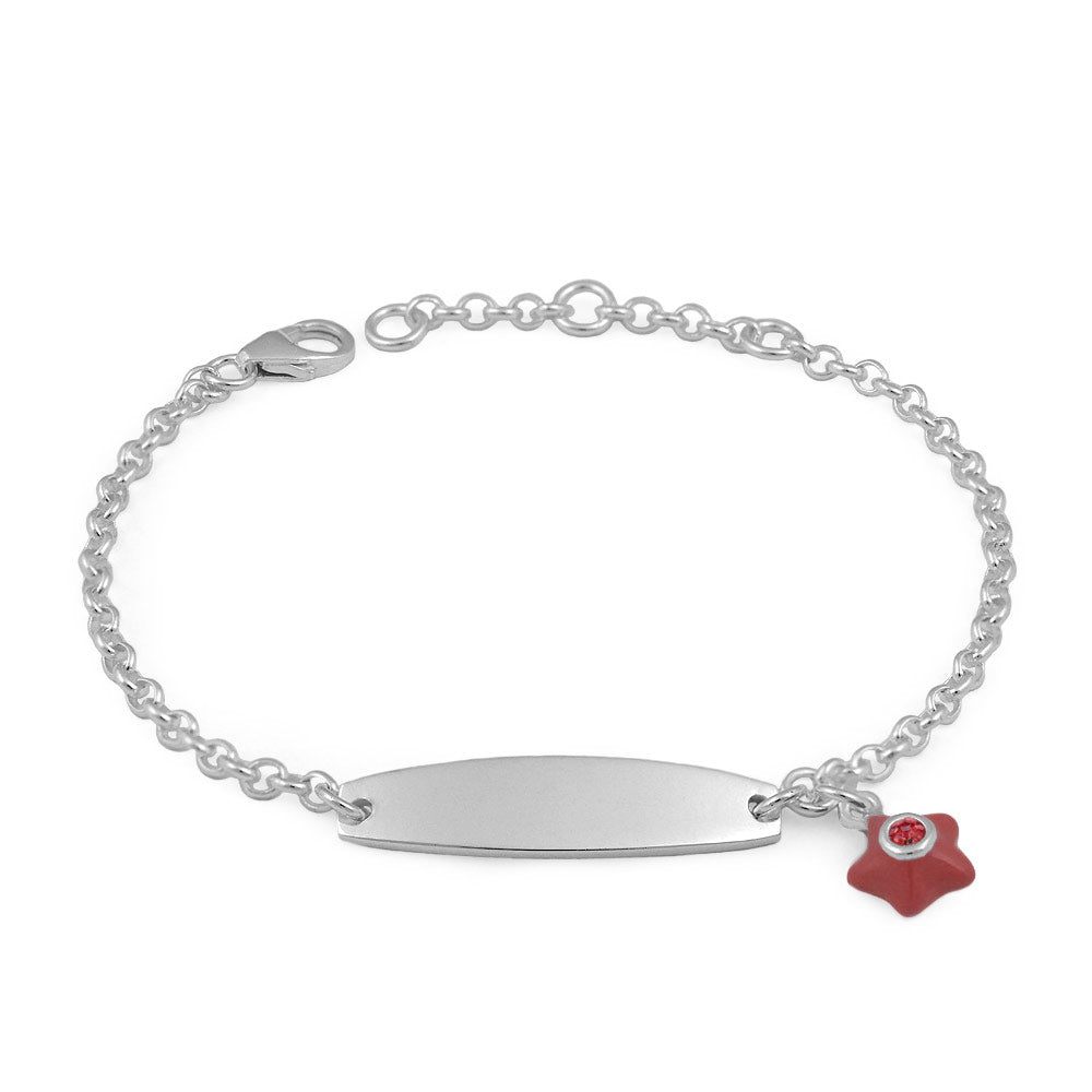 Sterling Silver Birthstone enamel Star Charm ID Bracelet For Girls 1