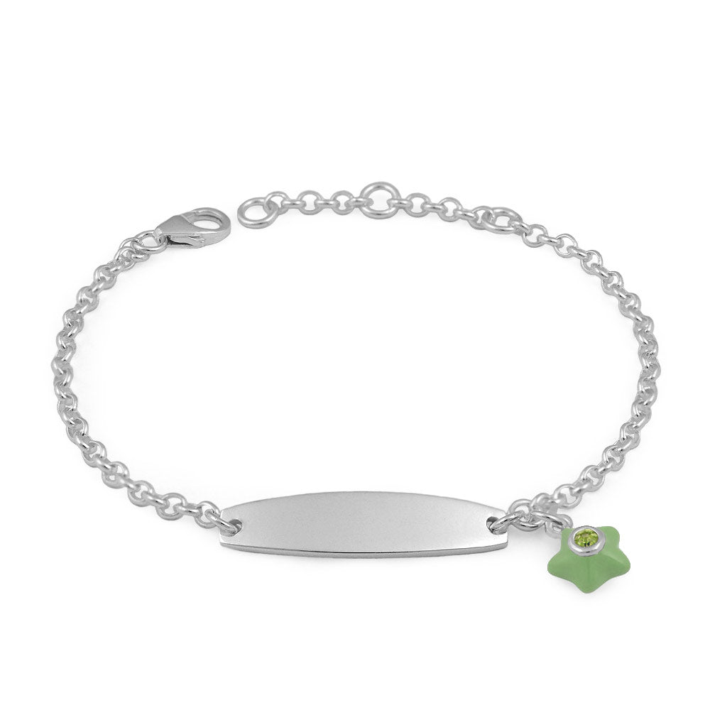 Sterling Silver Birthstone enamel Star Charm ID Bracelet For Girls