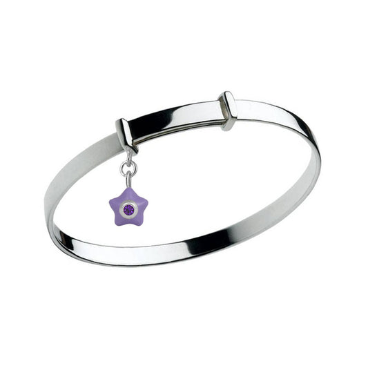 Sterling Silver Kids Birthstone Enamel Star Charm Adjustable Bangle 1