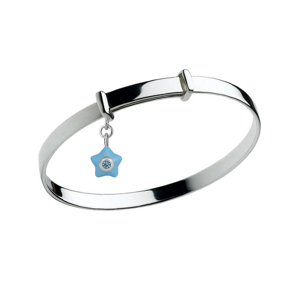 Sterling Silver Kids Birthstone Enamel Star Charm Adjustable Bangle