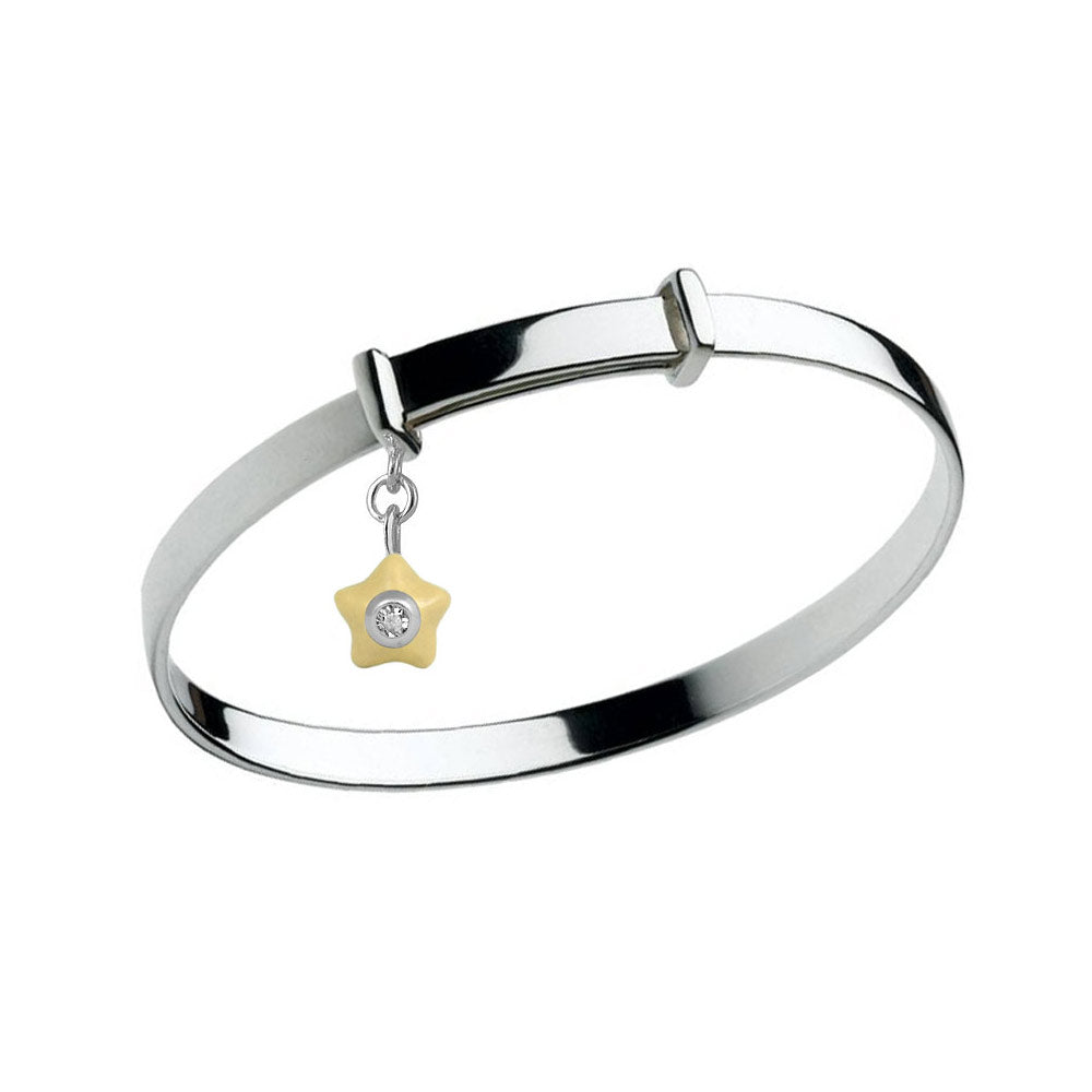Sterling Silver Kids Birthstone Enamel Star Charm Adjustable Bangle