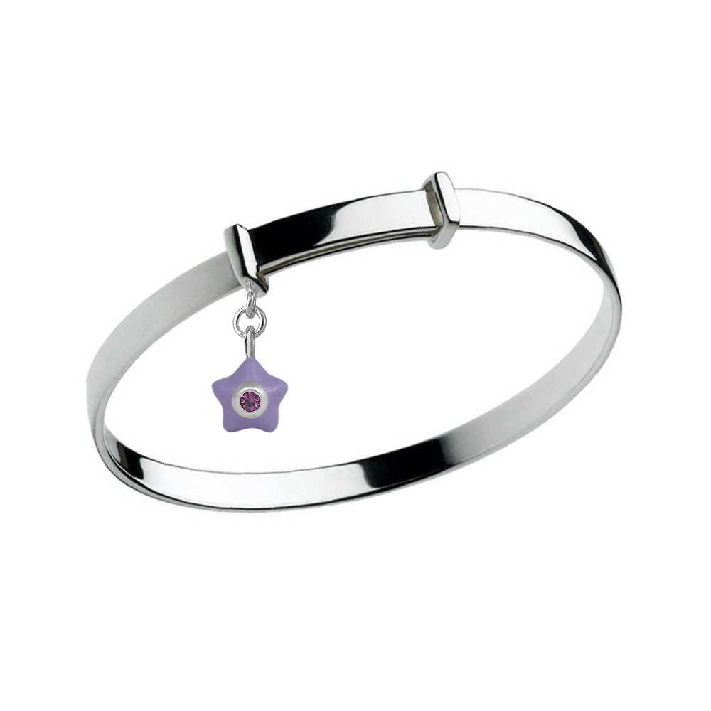 Sterling Silver Kids Birthstone Enamel Star Charm Adjustable Bangle