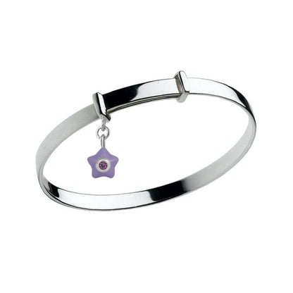 Sterling Silver Kids Birthstone Enamel Star Charm Adjustable Bangle