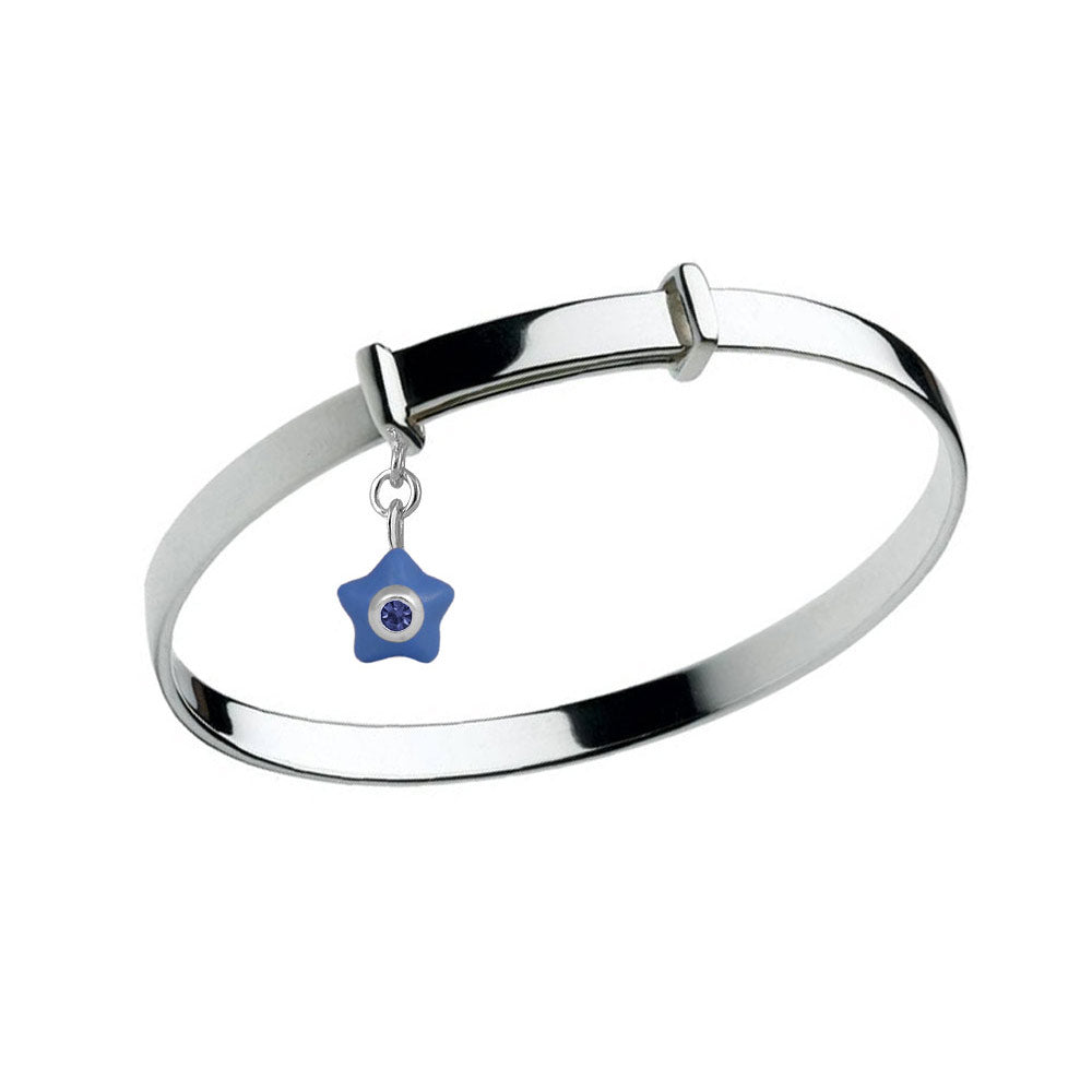 Sterling Silver Kids Birthstone Enamel Star Charm Adjustable Bangle