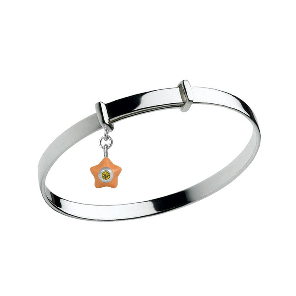 Sterling Silver Kids Birthstone Enamel Star Charm Adjustable Bangle
