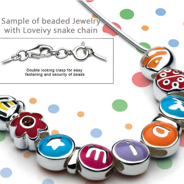 Girl's Sterling Silver Snake Chain For beaded Bracelet (6 1/4 or 7 in)