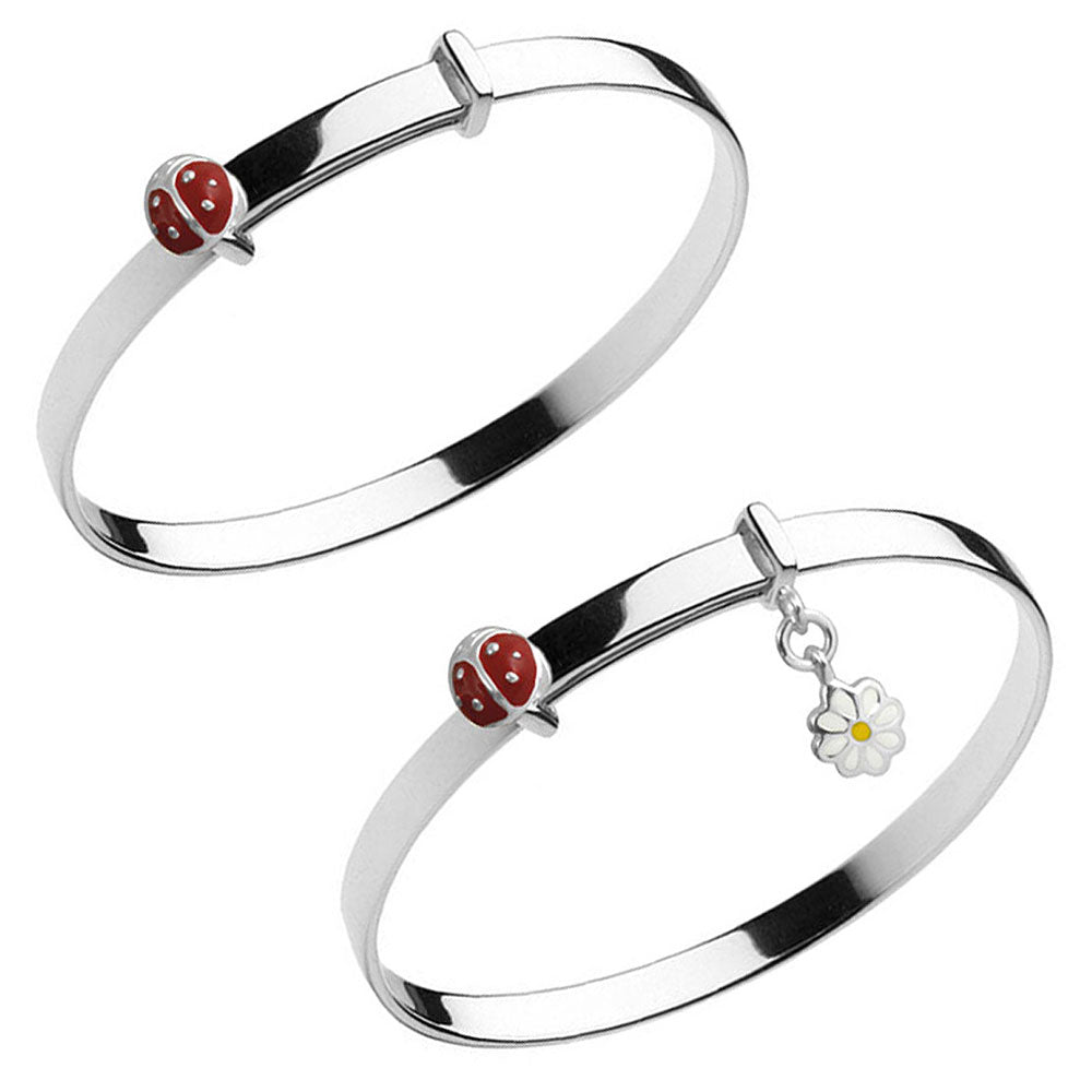 Girl's Silver Ladybug Bangle With or Without Daisy Charm (Up To 5 1/4 inches) 2