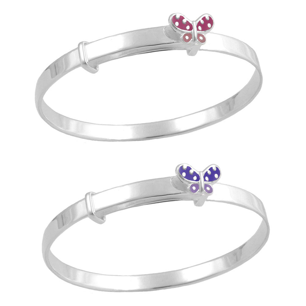 Girls Jewelry - Sterling Silver Adjustable Pink/Purple Butterfly Bangle Bracelet 2