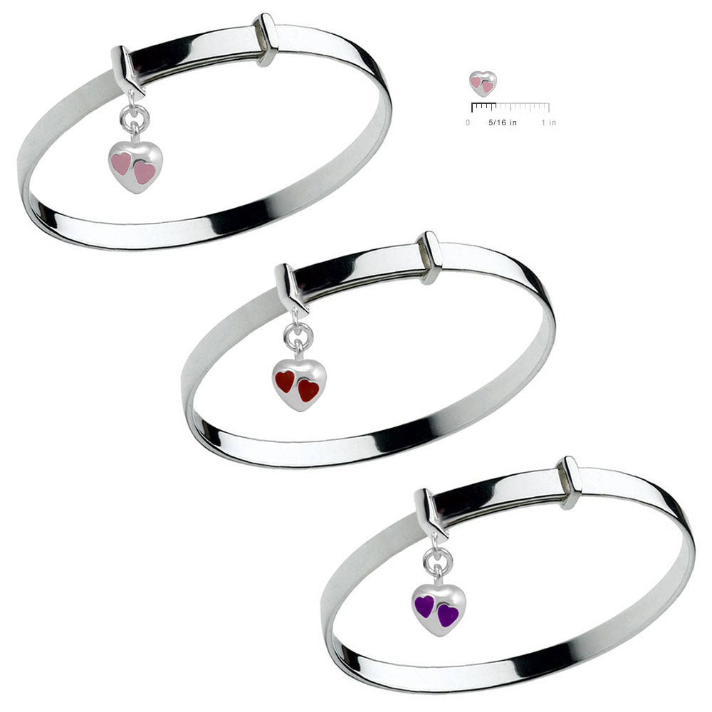 Kid's Jewelry - Sterling Silver Red/Purple/Pink Heart Charm Adjustable Bangle 2