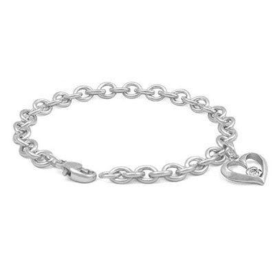 5 1/4-6 3/4 Inches Silver Open Heart Diamond Or Pink Sapphire Charm Bracelet