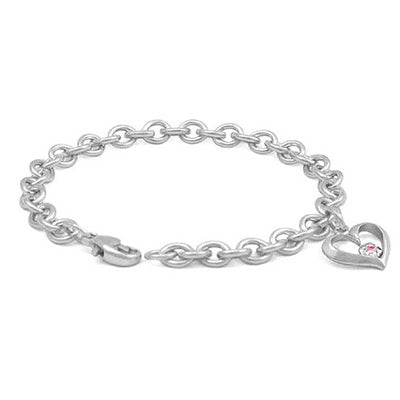 5 1/4-6 3/4 Inches Silver Open Heart Diamond Or Pink Sapphire Charm Bracelet 1