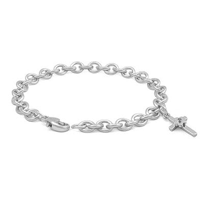 Girls Jewelry - Silver Flower Diamond Cross Charm Bracelet (5 1/4-6 3/4 in) 1