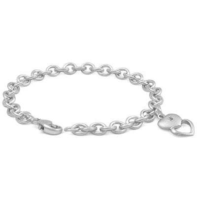 6 3/4 In Sterling Silver Diamond Stacked Hearts Charm Bracelet For Girls 1