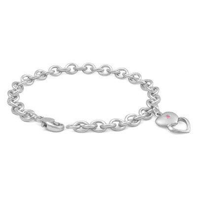 6 3/4 In Silver Pink Sapphire Stacked Hearts Charm Bracelet For Girls 1
