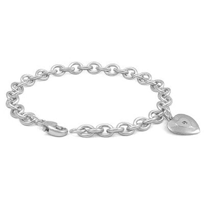 6 3/4 In Sterling Silver Diamond Heart Charm Bracelet For Girls 1