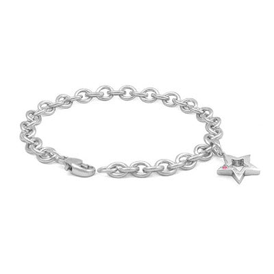 6 3/4 In Sterling Silver Pink Sapphire Star Charm Bracelet For Girls 1